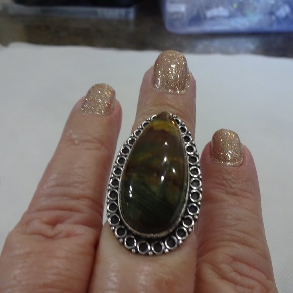 Natural "BLOODSTONE AGATE" Handmade Sterling Ring Size 8.5 #297A - Picture 3 of 3